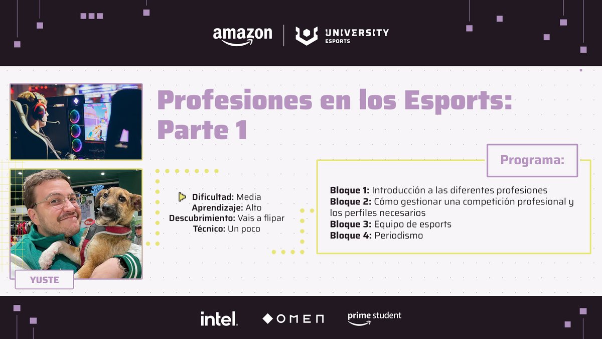 🟣 WORKSHOP #2

Si quieres saber más sobre profesiones en los esports, <a href="/inyustificado/">El_yuste</a> es tu hombre✨

📅 Hoy a las 12:00
🔗 twitch.tv/el_yuste

PD: van a pasar cosas  🪄