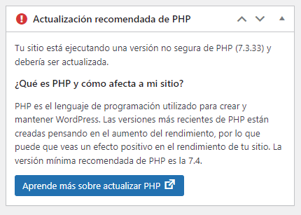 Seguro que te suena este aviso en tu panel de WordPress y no sabes cómo solucionarlo 😏👇🏽