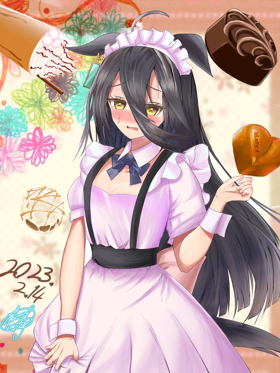 manhattan cafe (umamusume) 1girl horse ears animal ears horse girl black hair maid headdress long hair  illustration images