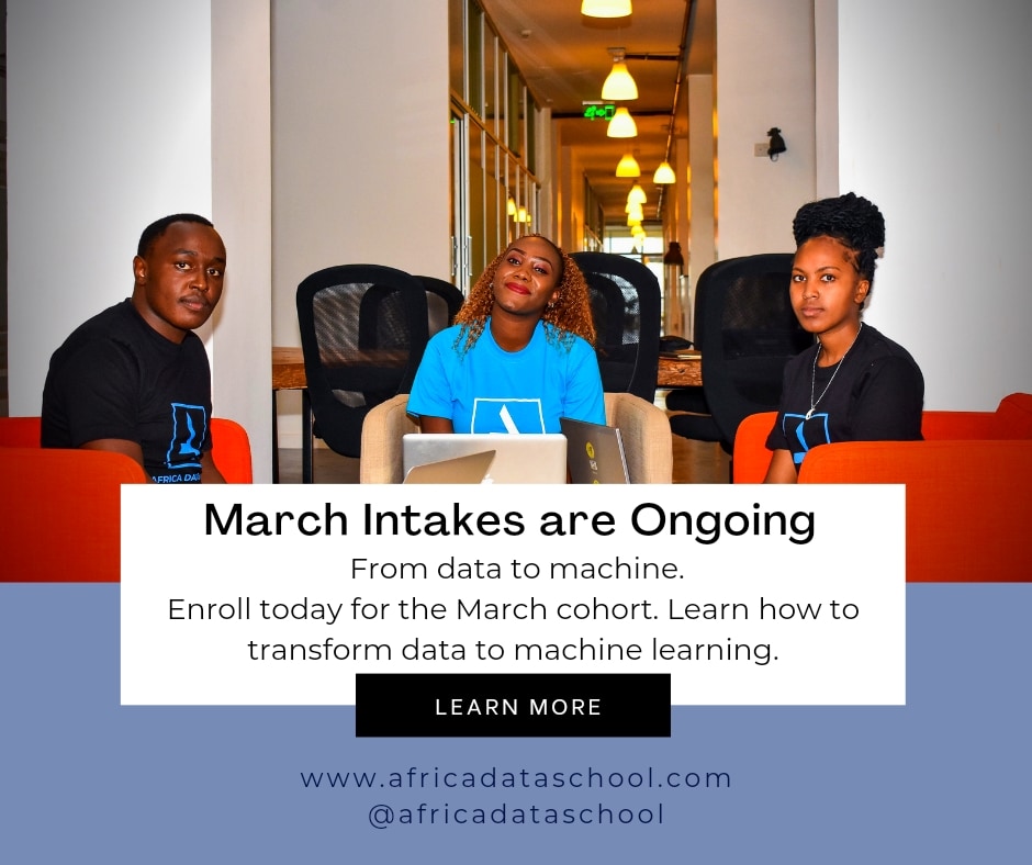 AfricaDataSch's tweet photo. Explore the infinite possibilities that come with learning Data science. Enroll today for the Data science program @africadataschool.
March cohort intakes are Ongoing.
#DataAnalytics #datasscience #MachineLearning #100DaysOfCode https://t.co/e05X3bsVlM