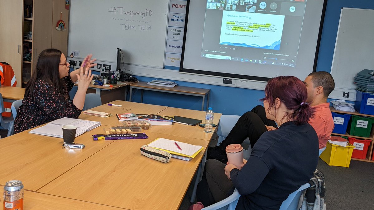 TQEA_English's tweet photo. A brilliant PD so far from @ATTInstitute. Some great discussion in the TQEA English dept around how we can close the grammar gap. Taking key ideas from @AlexJQuigley in order to discuss how can we create expert writers of our students. 🖋️ #transformingPD https://t.co/4a2ssATQom