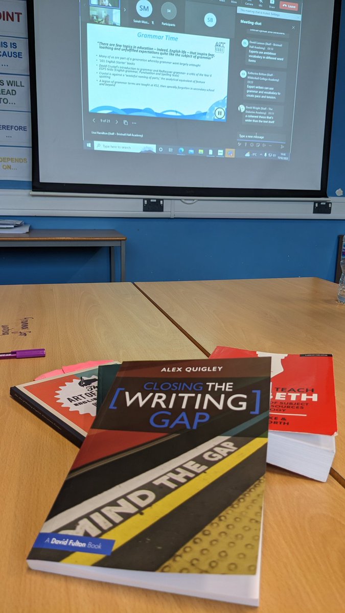 TQEA_English's tweet photo. A brilliant PD so far from @ATTInstitute. Some great discussion in the TQEA English dept around how we can close the grammar gap. Taking key ideas from @AlexJQuigley in order to discuss how can we create expert writers of our students. 🖋️ #transformingPD https://t.co/4a2ssATQom