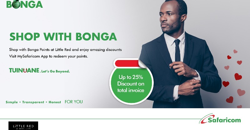 SafaricomPLC's tweet photo. Spoil yourself or your loved ones with Bonga Points, this Valentine's. ​
Shop the perfect outfits and latest trends for the occasion at any Little Red store near you.​
Pay with Bonga Points on MySafaricom or M-Pesa apps to enjoy amazing discounts. ​
#BongaDealsFriday​
#Tuinuane