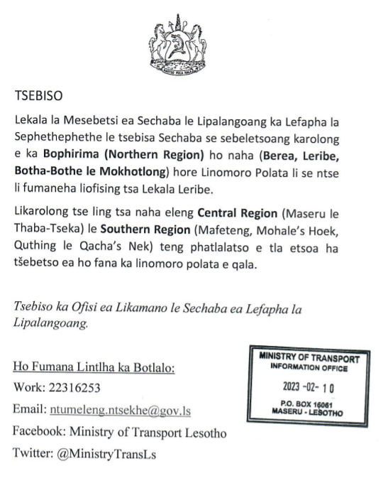 The Ministry of Transport Lesotho✈🚢🚇🚍 tweet media