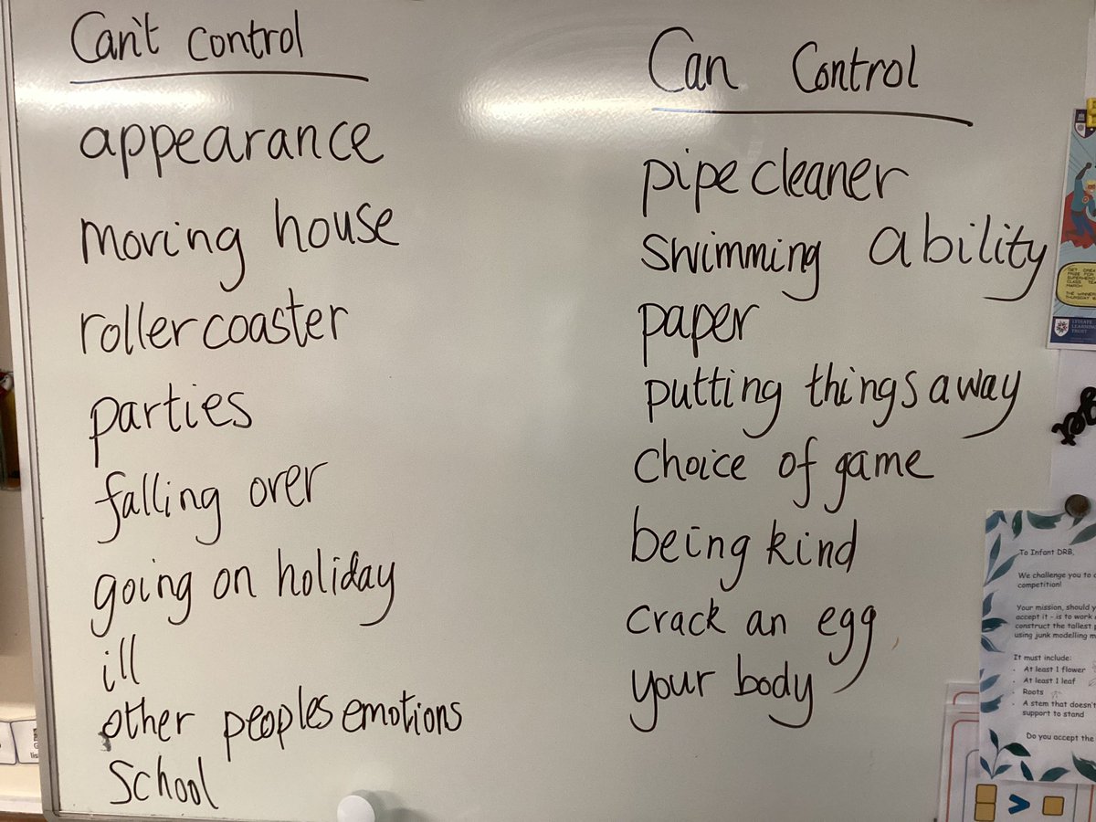 Year 1 have been thinking about the things they can and can’t control this morning.
#diddyWellbeing
#MentalHealthAwareness 
#MentalHealthWeek2023