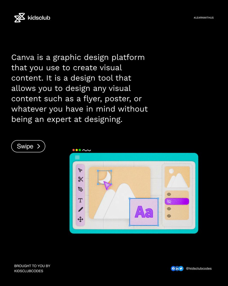 Kidsclubszone's tweet photo. Canva is an amazing design tool used to create visual images or designs such as posters, flyers and so on.
You don't need to be an expert before you can start designing with Canva.
#canvadesign #canvacommunity #STEM #kidsCodingClub #designforkids #STEMKids #design https://t.co/J0hasskC83