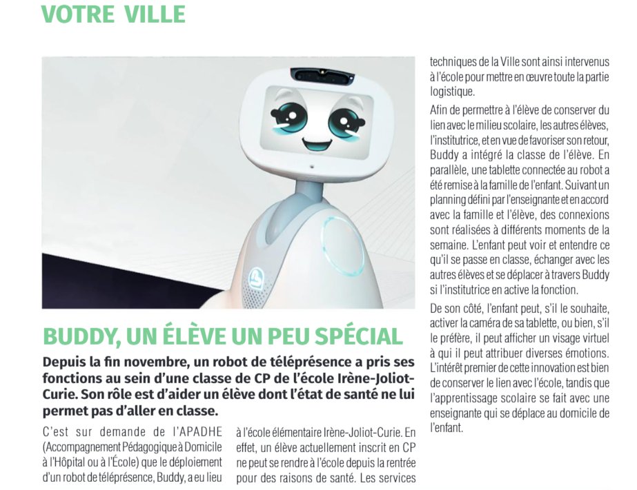 adoptbuddy's tweet photo. #JamaisSansMaClasse : Quand #Buddy, le robot émotionnel🤖, permet à un élève empêché de vivre l'école comme s'il y était ! 👩‍🎓🏫👨‍🎓
La technologie au service de l’#éducation pour tous grâce au programme #TEDi 
#RobotsForGood #inclusion #liensocial  #ecole  #edtech #telepresence https://t.co/6B6yKWBare