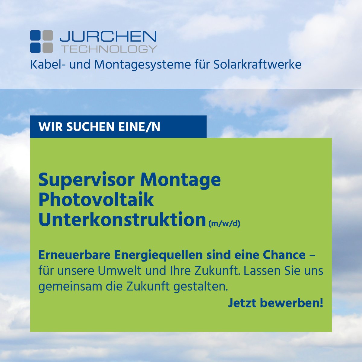 JurchenTech's tweet image. Wir suchen zum nächstmöglichen Zeitpunkt:
Supervisor/in Photovoltaik Unterkonstruktion (m/w/d)
Link zur Stellenausschreibung: bit.ly/3YHCkCu
#solar #job #würzburg #jobwürzburg