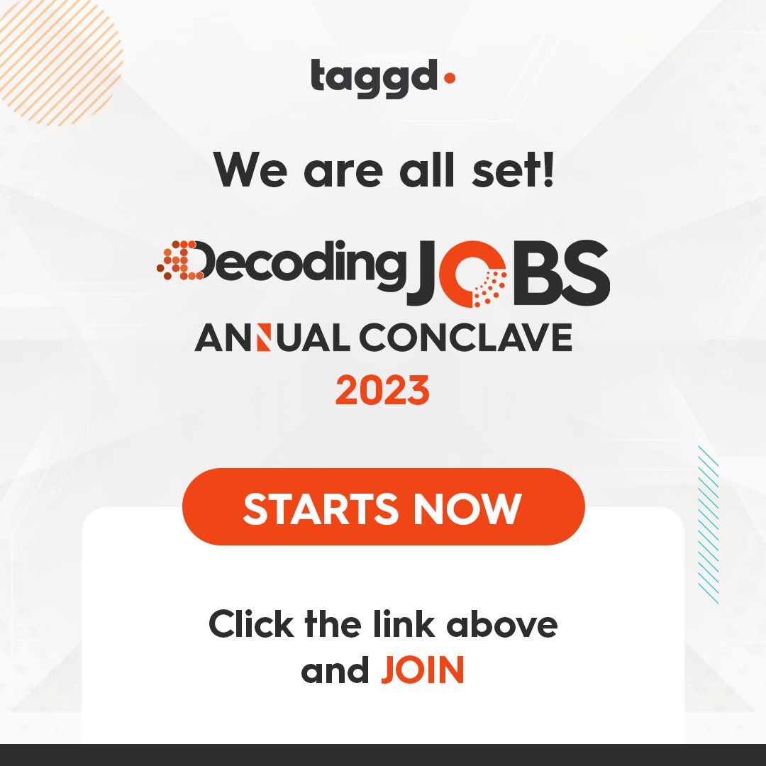 _taggd's tweet photo. #DecodingJobs2023 starts now!! Join the session and trust us, you won't regret it! See you there. 😃
Click here to join: https://t.co/oZg23w6DPZ
#Gettaggd #buildthefuture #talentpool #Jobs #Hiring #JobReports #layoffs2023 #talentacquisition #hiringtrends #decodingjobs https://t.co/mOydRWXhfp