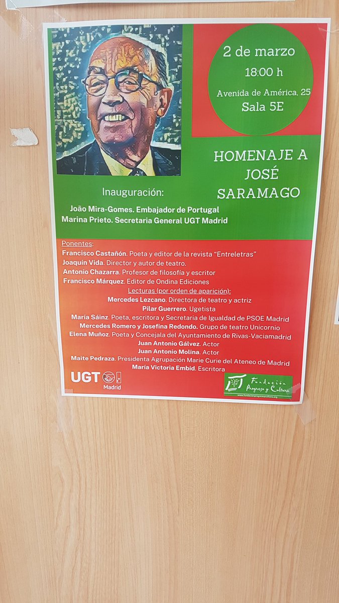 JMugarza's tweet photo. @UGTMadrid @alcalaidiomas Homenajem José Saramago.Parabéns https://t.co/kWhEzjhDoc