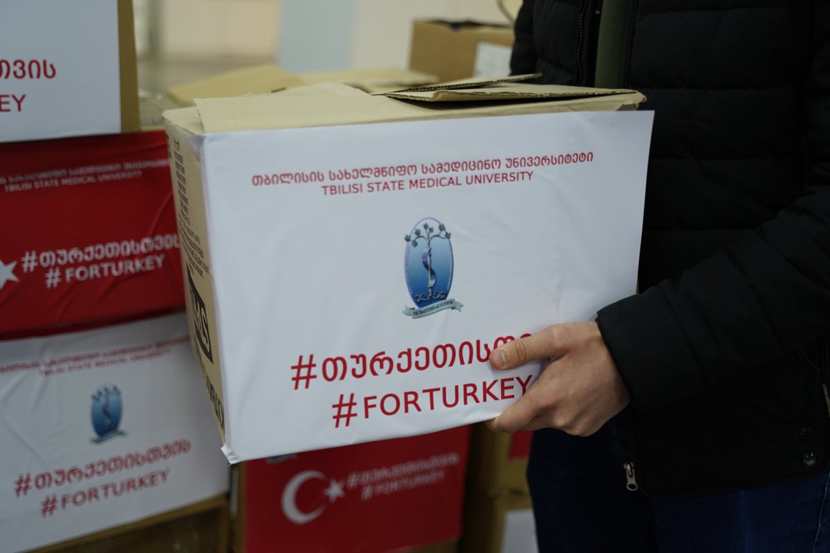 tsmuedu's tweet photo. 🔹Tbilisi State Medical University is involved in humanitarian aid to support the people affected by the devastating earthquake in Turkey.

🔹The first aid medical kits, products, clothes and other items were collected within the framework of the campaign.
#TogetherforTurkey https://t.co/2cBmFsWwiq