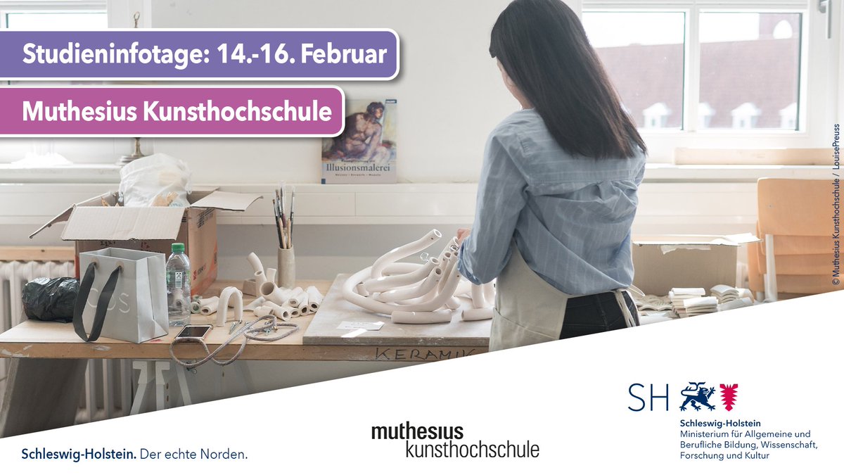 Bildung_SH's tweet photo. 14. bis 16. Feb. bietet die @MuthesiusKH Studieninfotage an. Studierende sowie Professorinnen und Professoren stellen vor, was ihren Studiengang ausmacht.
Programm + kostenlose Anmeldung ➡️https://t.co/vglJ11Ums8
#Muthesius #Kunst #Art #Studium https://t.co/zswNfez6Wk