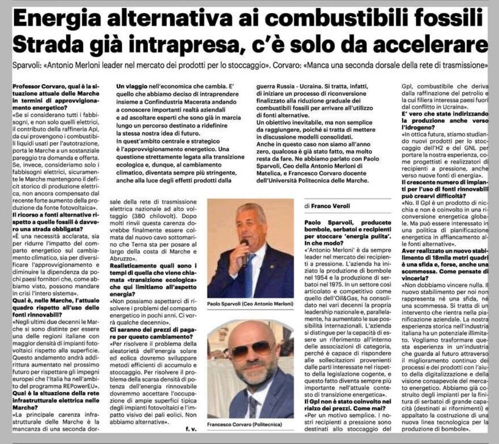 Intervista a Paolo Sparvoli, Ceo dell’azienda “Antonio Merloni” di Matelica, ed al Prof. Francesco Corvaro, Docente dell’Università Politecnica delle Marche, sui temi dell’approvvigionamento energetico e della transizione ecologica.

#energia #economiagreen #impresa #UNIVPM