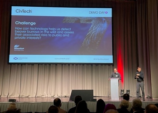 NatureScot's tweet image. Great to attend the @CivTechScotland #CivTechDemoDay this week. Our project with @StormGeomatics and @JBAConsulting using sonar technology to help detect beaver burrows underwater was one of those featured. Find out more here: ow.ly/H1Eu50MP3vE #CivTech7