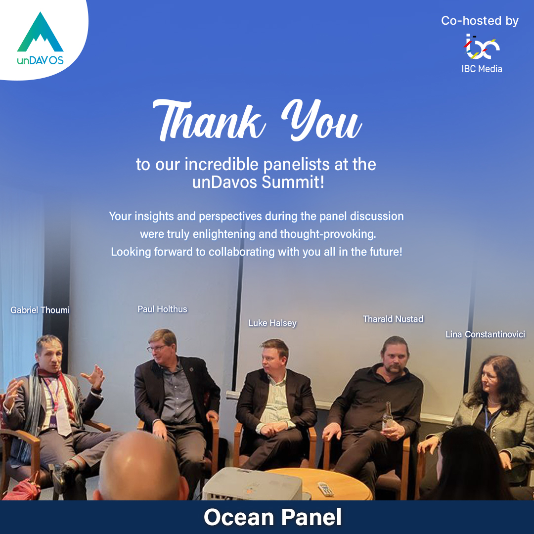 unDavos Summit (@undavossummit) on Twitter photo Thank you for being part of the incredible panel discussion and for sharing your thoughts. 😁
Your energy and the discussion are top notches 🔥
No alternative text description for this image
<a href="/GThoumiCFA/">Gabriel Thoumi, CFA, FRM</a>, <a href="/tharnus/">Tharald Nustad</a>
Paul Holthus
Luke Halsey
#Davosweek #wefweek #unDavos #ocean Thank you for being part of the incredible panel discussion and for sharing your thoughts. 😁
Your energy and the discussion are top notches 🔥
No alternative text description for this image
<a href="/GThoumiCFA/">Gabriel Thoumi, CFA, FRM</a>, <a href="/tharnus/">Tharald Nustad</a>
Paul Holthus
Luke Halsey
#Davosweek #wefweek #unDavos #ocean