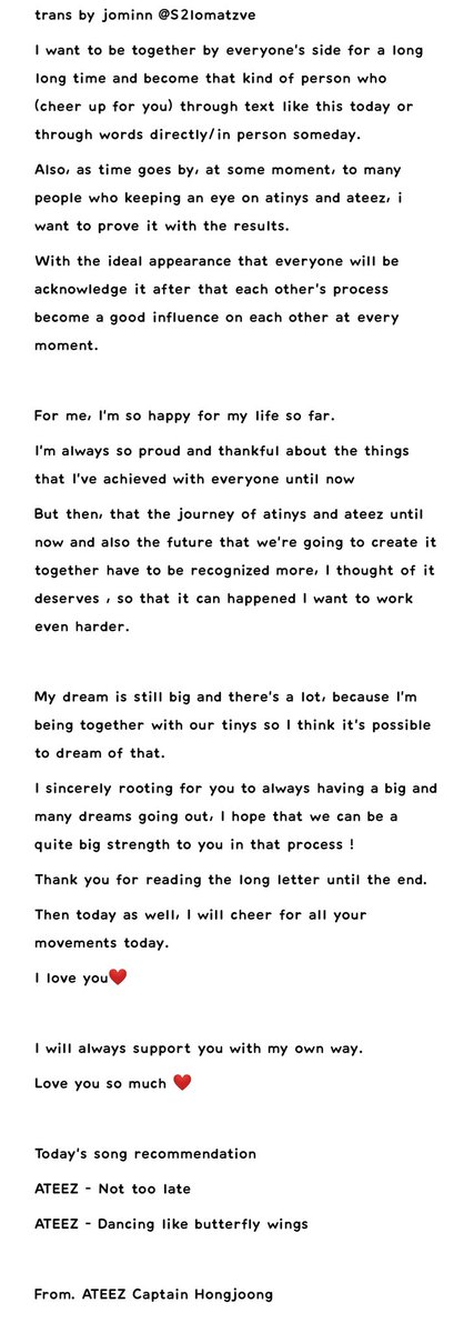S2lomatzve's tweet photo. [💌] 230210 FROM.ATEEZ 💖  

[Kim Hongjoong] To. ATINY 

🔗https://t.co/t76NcOqID3

*trans might contain inaccuracies 🙏🏻
*don't repost without credits 🙏🏻 https://t.co/GL0XtBNYpc