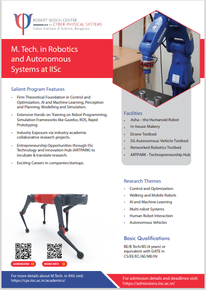 rbccps's tweet photo. Here are the flyers for the PhD, MTech (Res) and MTech RAS programs offered by RBCCPS, IISc, Bangalore. https://t.co/xh8vulZlyn