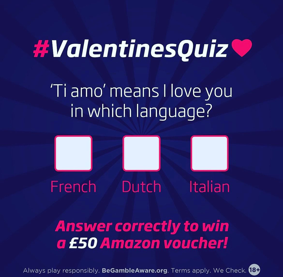 Red7Slots's tweet photo. #ValentinesQuiz Answer this question correctly and one of you lucky lot (across all socials) will win a £50 Amazon Voucher! 
✔️You have until Monday 13th Feb at 23:59:59 to ENTER! 
✔️Winner announced 14th Feb. 
✔️Make sure you follow us
#giveaway #freemoney #valentinescompetition https://t.co/HVUsOmxPi8