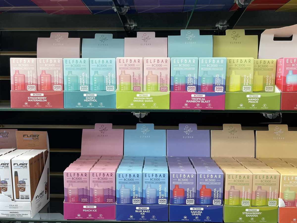 smokrules's tweet photo. ELF BAR BC5000 🤩

A small but powerful disposable vape with 5000 puffs and a rechargeable Type-C port! 

All flavors in stock! 🍓🥝 🍉🫐🍑🥭🍊

#elfbar #elfbarbc5000 #elfbarvapes #vapelife #vapefam #vaping #disposablevapes #ecigs #vapelife #vapes #smokrules #smokeshop #vapeshop https://t.co/1R0jyAyLLW