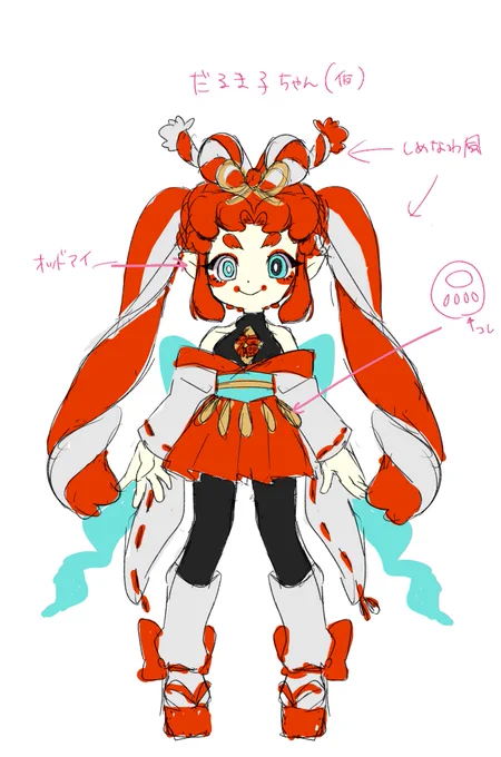 \\ラフ公開//1月イラスト担当:京あめこ#Vカレプロジェクトだるまをモチーフとした女の子【だるま子ちゃん】ラフデザインはこんな感じでした!他には小物も沢山!実は、干支を勘違いしていたのでうさぎちゃんがいっぱいいます笑 