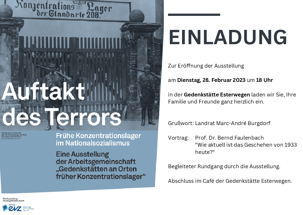 Eröffnung der Ausstellung "#AuftaktdesTerrors. Frühe Konzentrationslager im Nationalsozialismus"
Vor 90 Jahren: Die ersten Konzentrationslager im Deutschen Reich – Eröffnung der neuen #Sonderausstellung in der Gedenkstätte Esterwegen
Mehr:
facebook.com/GedenkstaetteE…