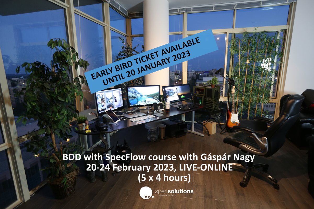 gasparnagy's tweet image. Still not late to join the #BDD with #SpecFlow #remote #course (20-24 Feb) - register for the 4h-sessions &amp;amp; enhance your BDD skills in your (home) office! specsolutions.eu/courses/specfl…