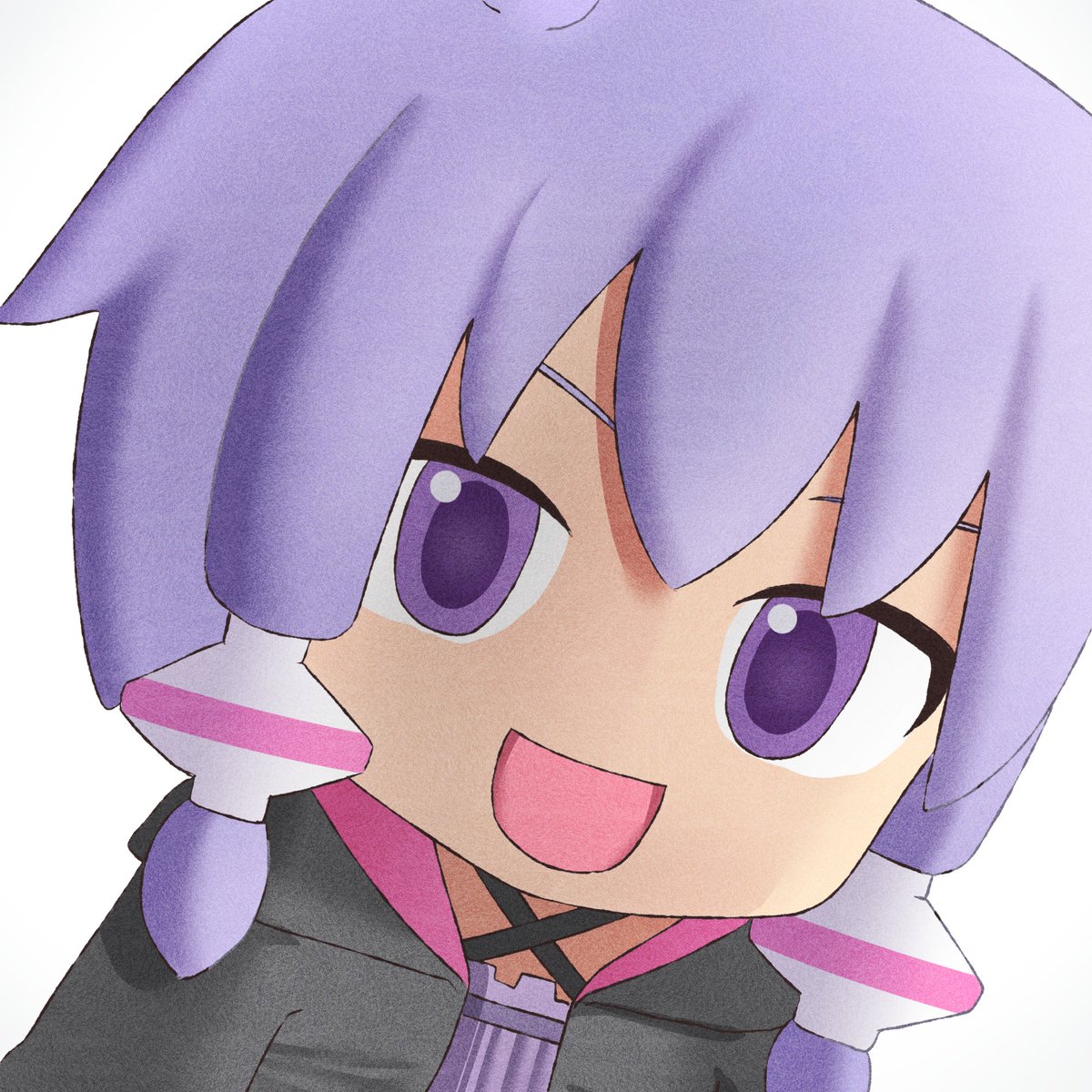 yuzuki yukari 1girl purple hair solo purple eyes criss-cross halter smile chibi  illustration images