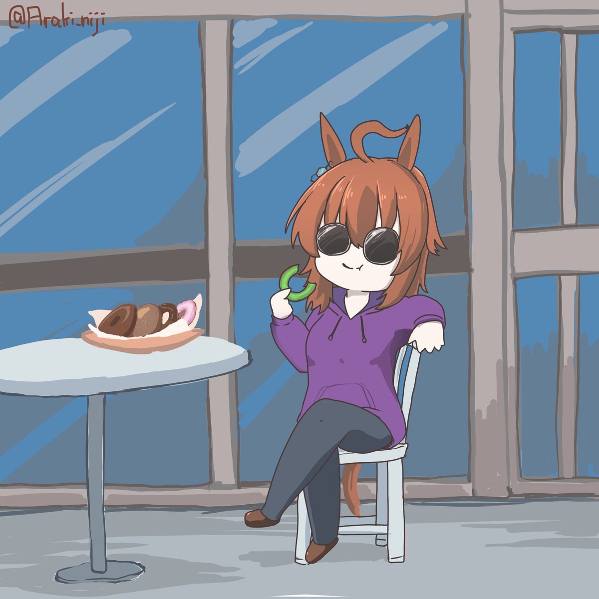 agnes tachyon (umamusume) ,manhattan cafe (umamusume) sunglasses multiple girls 2girls animal ears horse ears eyewear on head ahoge  illustration images