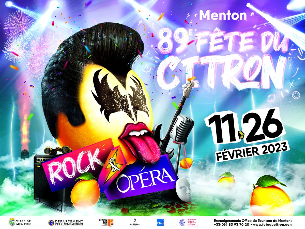 VisitCotedazur's tweet image. 📢 Demain, rendez-vous à #MentonRivieraMerveilles pour la traditionnelle #FeteDuCitron 2023 ! 🍋

Sous le signe du Rock’n’roll 🎸 et de l’Opéra 🎙️, faites place aux parades de corsos, des chars composés d’agrumes… 🥳

📸@fete_du_citron @GeorgesVeran #CotedAzurFrance @OTC_MRM