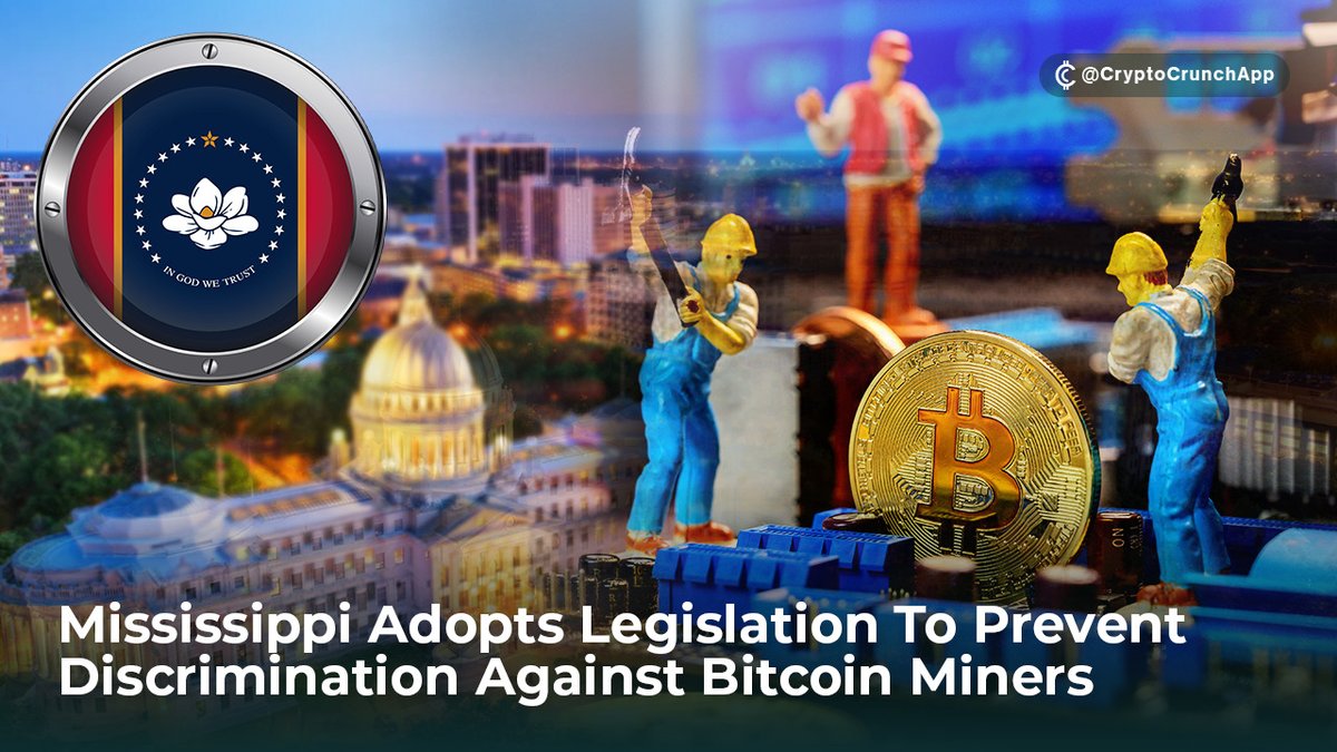 Mississippi Adopts Legislation To Prevent Discrimination Against Bitcoin Miners
tiredofgettingrugpulled.com/mississippi-ad…

#Mississippi  #CryptoLegislation  #bitcoinmining #web3 #blockchains #web3 #mimexmime #TOGRP7