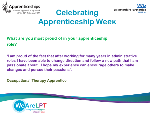 Celebrating Apprenticeship Week <a href="/AlisonOD_LPT/">Alison O'Donnell</a> <a href="/stephanier_o/">Stephanie O'Connell</a> <a href="/rennie1d/">Deanne Rennie</a> <a href="/AHPs_LLR/">LLR Allied Health Professionals</a> <a href="/ClaireTurvey/">Claire Turvey</a> <a href="/Sam87397248/">Sam Branston</a> <a href="/SueWyburn/">Sue Wyburn</a> #nationalapprenticeshioweek #nhscareers