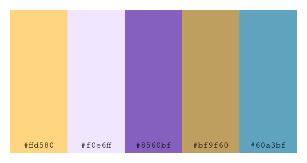 ColPaletteBot's tweet photo. Beep beep, here's a pretty color palette for you!
color-scheme.js parameters used:
- hue: 70
- variation: light
- colors: #ffd580, #f0e6ff, #8560bf, #bf9f60, #60a3bf
Have a lovely day!
#twitterbot #colorpalette #colors #palette #prettycolors https://t.co/nuCTI8iUB6