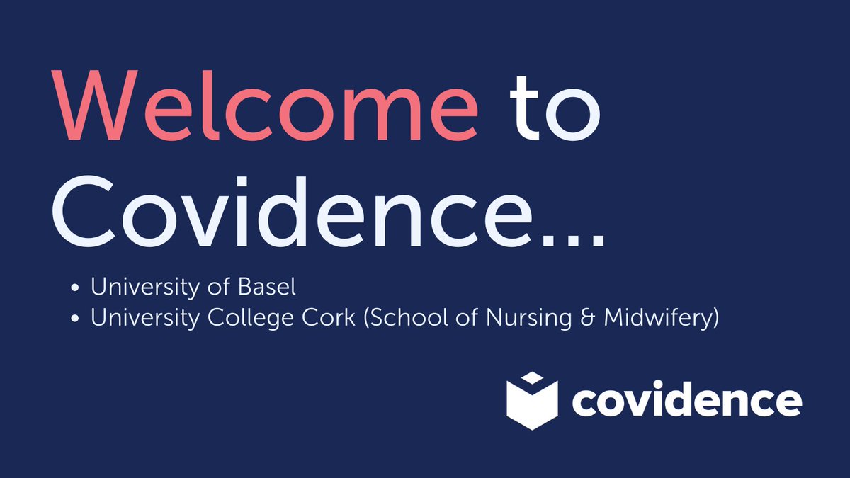 Welcome to Covidence! 🎉

🇨🇭 University of Basel <a href="/UniBasel/">Universität Basel</a> 
🇮🇪 University College Cork - School of Nursing &amp; Midwifery @uccnursmid 

See more Covidence org subscribers here: bit.ly/3I9lpTN
