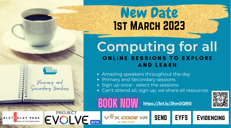 NcceHubYork's tweet photo. Join us on the 1st March for a free, virtual Computing Conference! Find out about Evidencing Primary Computing, developing a Creative Computing curriculum, computing in EYFS + many more! Sign up at https://t.co/55K1d50Czm #Computing4All23 @Wearecomputing https://t.co/ehiGO78cmN