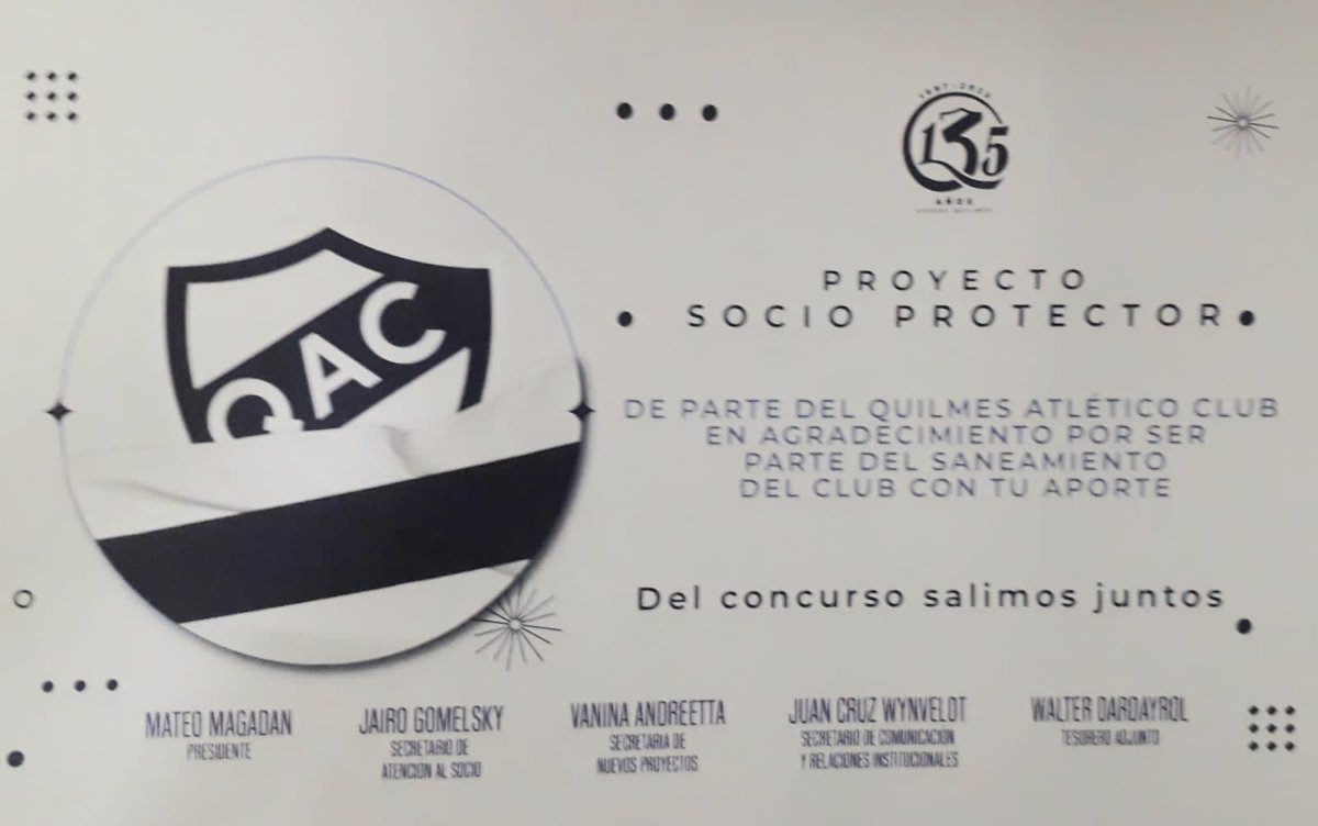 FlacoFiorentino's tweet photo. #Quilmes El diploma del proyecto #SocioProtector entregado en la sede social. Al respecto, @MateoMagadan: "fue una gran idea del socio Leo Galetto que comenzó en noviembre del año pasado y hoy somos 265 personas que colaboramos para pagar la convocatoria de acreedores". https://t.co/CviWttrbh6