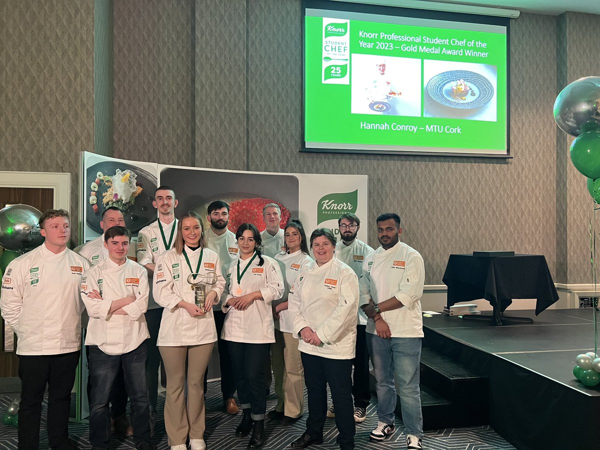 AnnetteSweenTUD's tweet photo. Lovely to celebrate success and  student engagement in the Knorr Student Chef of the Year 2023 competition, in Dundalk last night. Congratulations to Hannah Conroy MTU on 🥇🎉 Well done to all student chefs and their culinary mentors 👏 https://t.co/0ymSFnm6TF