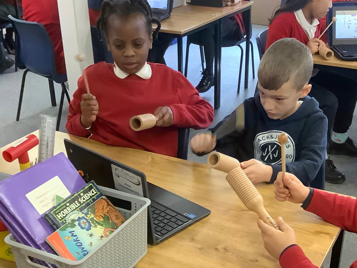 NPSmain's tweet photo. Year 4 children have been using their Chromebooks to write percussion rhythms in their Music lessons. This week they practised in pairs ready to perform! https://t.co/8uB6M3v55Y