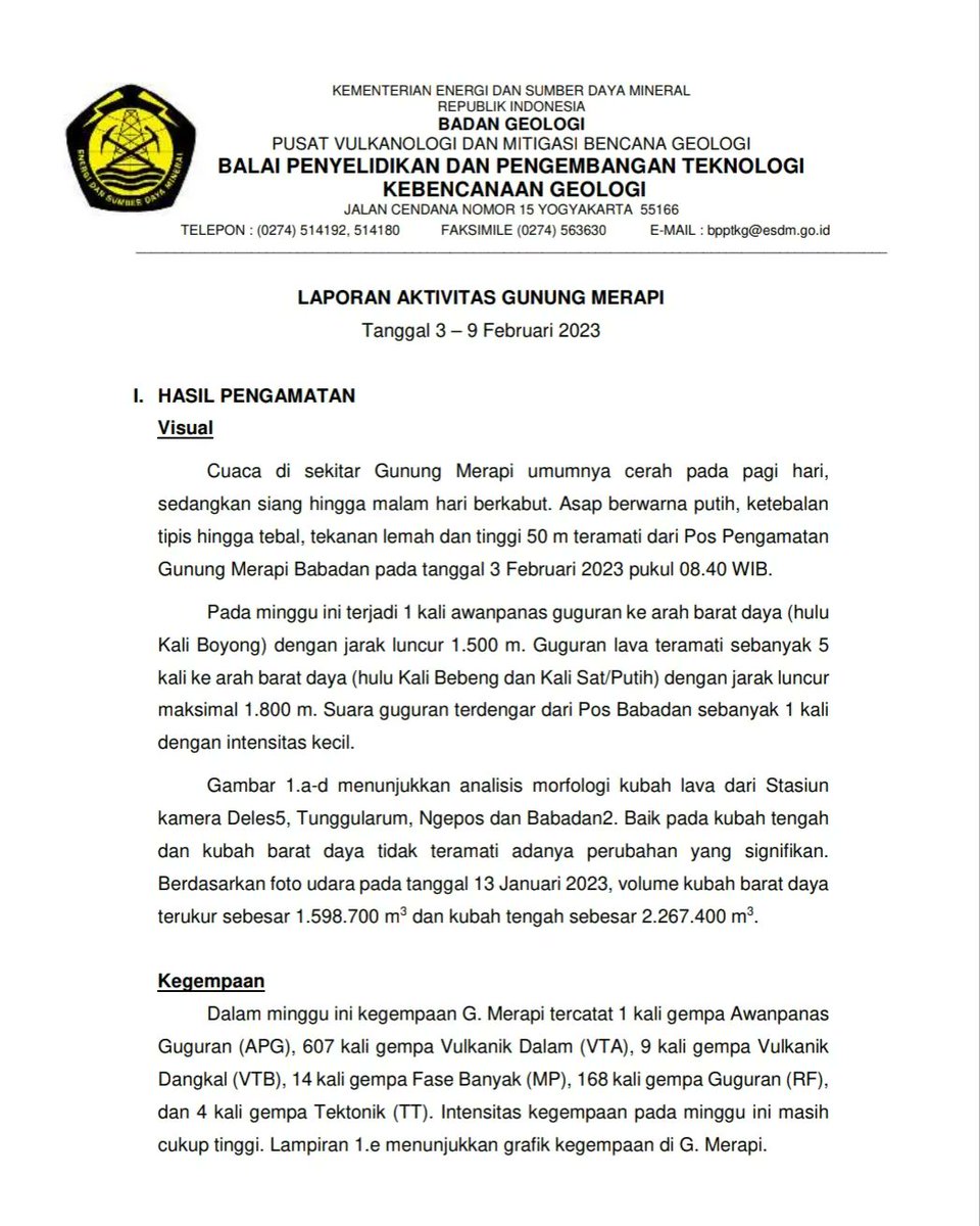 BPPTKG's tweet photo. Halo #WargaMerapi berikut laporan aktivitas Gunung Merapi periode 3-9 Februari 2023 #merapisiaga #bpptkg https://t.co/sqY1KgJY00