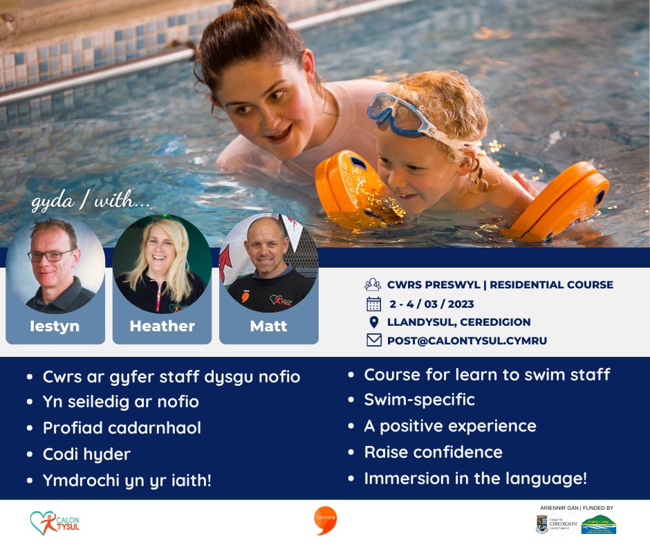 #CROESO staff dysgu nofio <a href="/CaerphillyCBC/">CaerphillyCBC</a> sydd wedi cofrestru ar ein cwrs #Cymraeg i athrawon nofio mis nesaf 🧡 A warm welcome to your swim staff who will be joining us in #Llandysul next month to improve their #Welsh skills.  Course tutor <a href="/Iestynap/">Iestyn ap Dafydd</a> is a son of #Caerffili😀