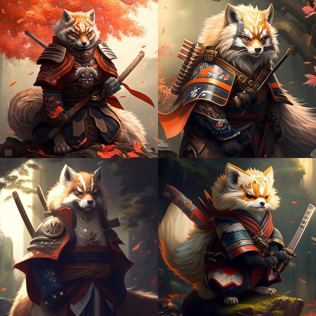 Midjourney_FR's tweet photo. iA x Samuraï Panda Fox 🍁🦊🐼🥢

#iA #Ai #AIArt #midjourney #midjourneyAi #midjourneyV4 #midjourneyart #midjourneyartwork #Art #PP #Wallpaper #panda #fox #samurai #automn https://t.co/rNQXjuIqdX