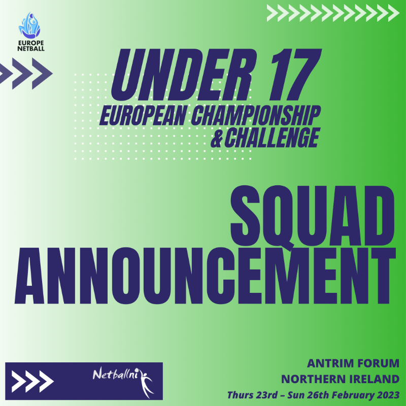 netballni's tweet photo. 🚨U17 SQUAD ANNOUNCEMENT🚨

International Netball returns Feb 2023 as we host the U17 European Championship &amp; Challenge! 
@EuropeNetball

📍Antrim Forum, Northern Ireland
📅 Feb 23rd - 26th 2023
💚 10 countries
🏐 20 Matches

Find out more 👇👇👇