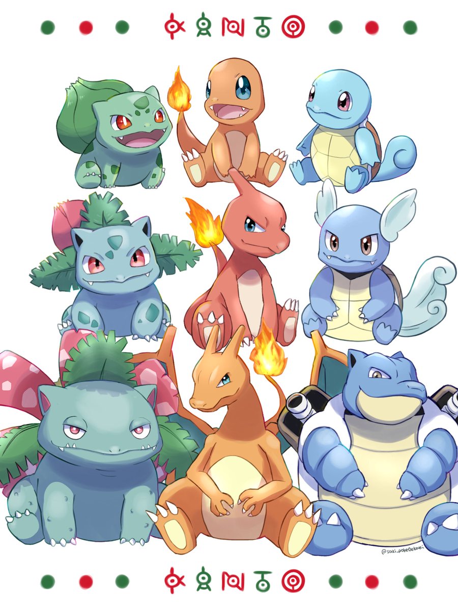bulbasaur ,charmander ,squirtle flame-tipped tail pokemon (creature) no humans fire claws fangs white background  illustration images