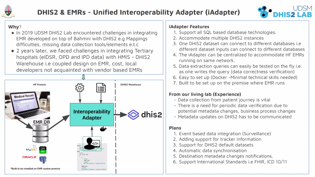 Josephat Julius, Senior System Developer from <a href="/udsmdhis2lab/">UDSM DHIS2 Lab</a> presents their unified #interoperability adapter (#iAdapter) in #BETTEReHEALTH webinar on Interoperability for Health Information Systems (betterehealth.eu/webinar-on-int…). 
Join at us02web.zoom.us/webinar/regist….