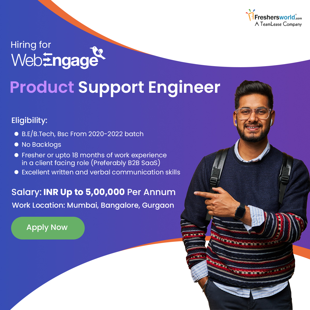 Freshersworld's tweet photo. WebEngage is hiring for a Product Support Engineer role.
Note: We follow a hybrid work model
Check the job description and apply here: https://t.co/o8bH0FRXlV
#freshersworld #nowhiring #hiring #jobopenings #productsupport #supportengineer #productsupportengineer https://t.co/jOQLoBN2RV