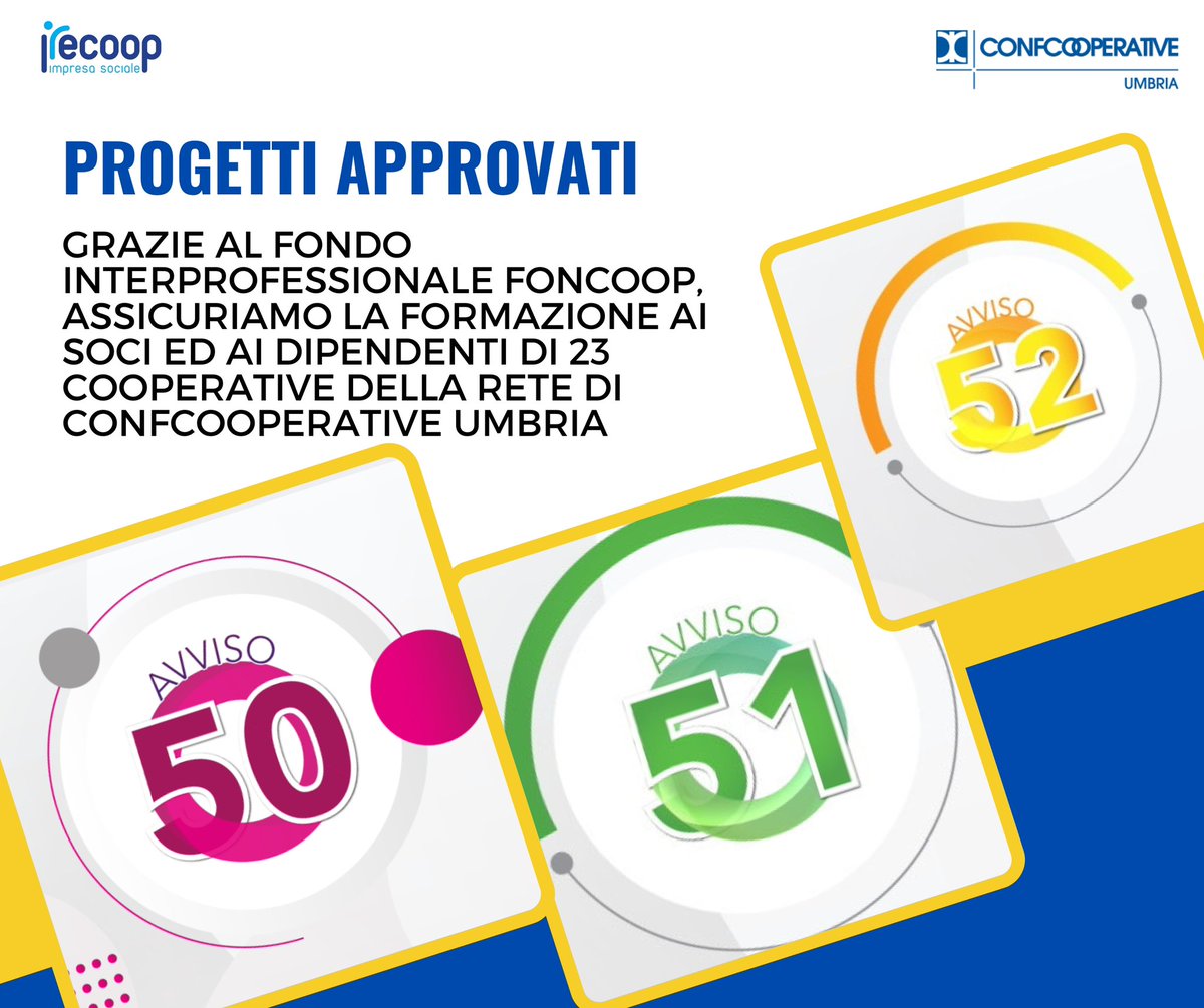 ✔️GRAZIE AL FONDO INTERPROFESSIONALE #FONCOOP, ASSICURIAMO LA #FORMAZIONE AI SOCI ED AI DIPENDENTI DI 23 #COOPERATIVE DELLA #RETE DI #CONFCOOPERATIVE #UMBRIA.

📊 #IrecoopImpresaSociale, formando parte della tua #crescita #professionale

Per Informazioni 
📞Contattaci:3517832832