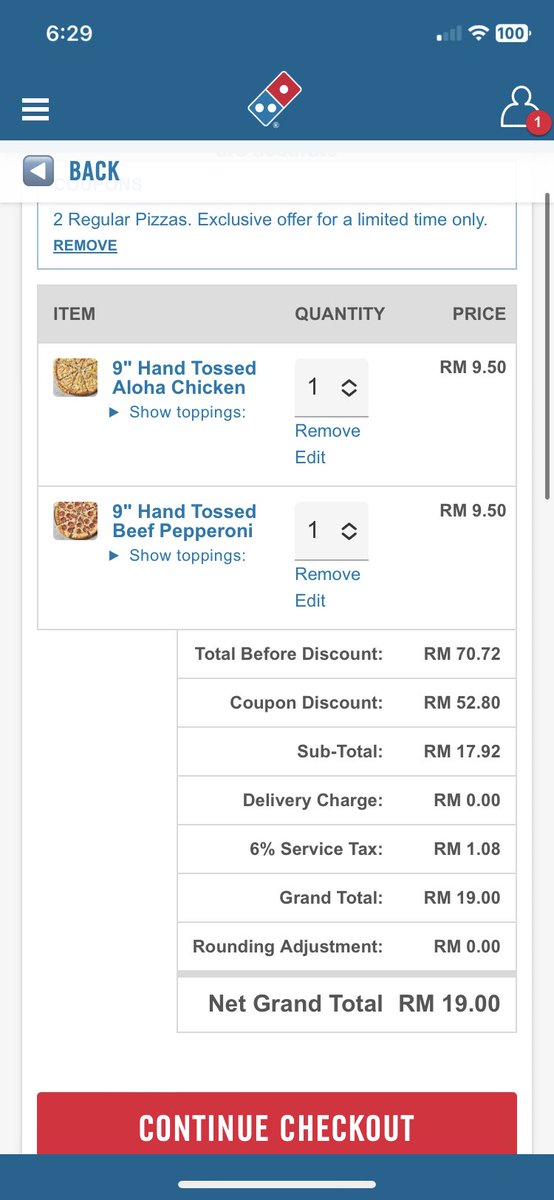 amirulmokhtar's tweet photo. Jom makan pizza, guys. 2 regular pizza RM19 free delivery. Boleh guna promo code ni banyak kali. https://t.co/m5xaKyZcBM