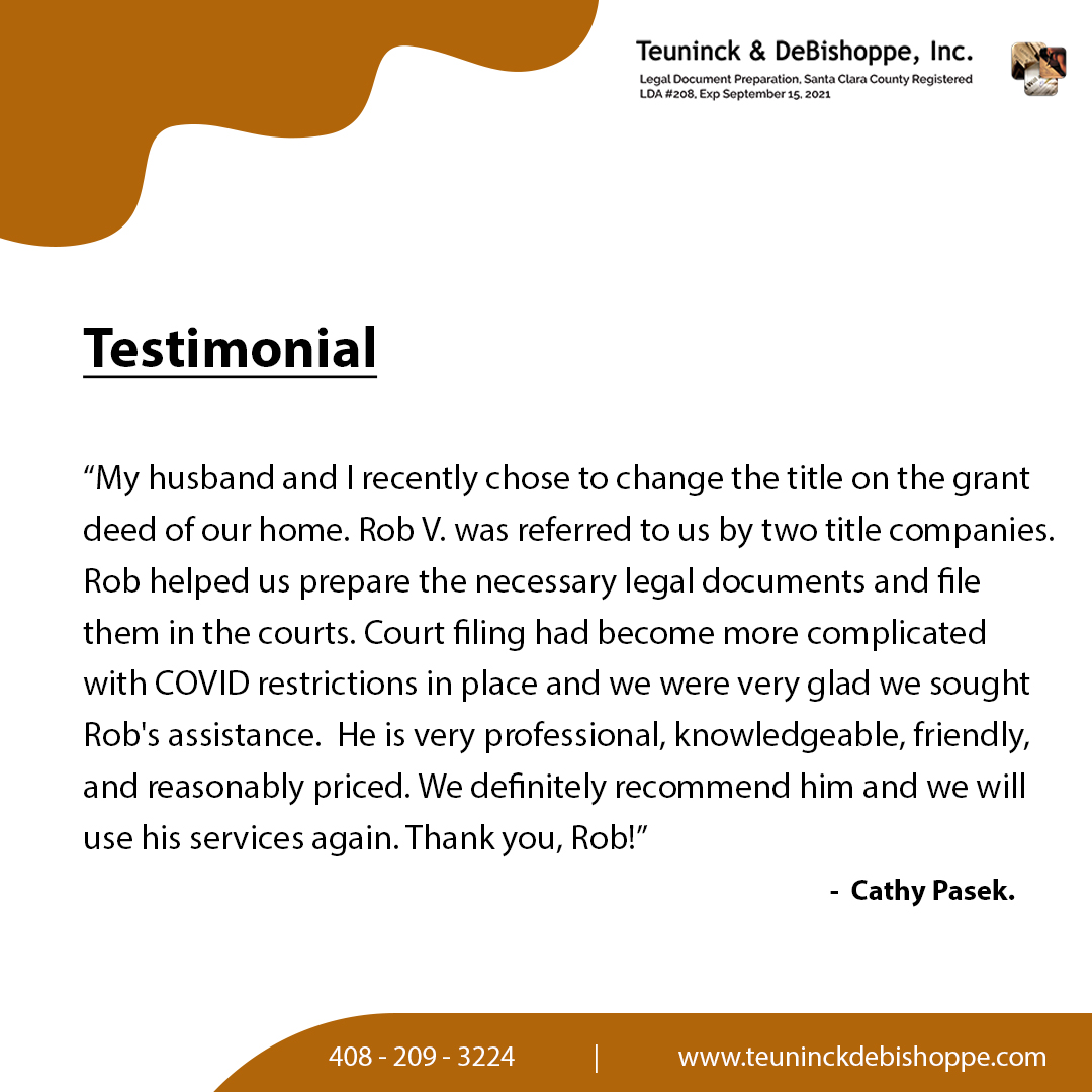 TeuninckL's tweet photo. My husband and I recently chose to change the title on the grant deed of our home. Rob V. was referred to us by two title companies. Rob helped us prepare the necessary legal documents and file them in the courts.
#Review #testimonial #LegalDocumentProvider #Thanks #Grateful https://t.co/LHI3DadDMg