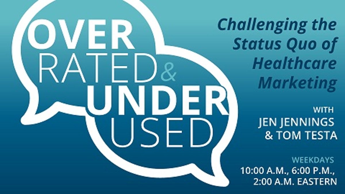 Hosts <a href="/Jen_Jennings/">Jennifer Jennings</a> &amp; <a href="/tom_testa/">Tom Testa</a> debate the most OVERRATED and UNDERUSED promotional tactics – evaluating each for their effectiveness &amp; cost-effectiveness, while sharing best practice examples &amp; challenging the status quo #OverUnderRadio <a href="/adrienne_stoner/">Adrienne Stoner</a> healthcarenowradio.com/programs/overr…