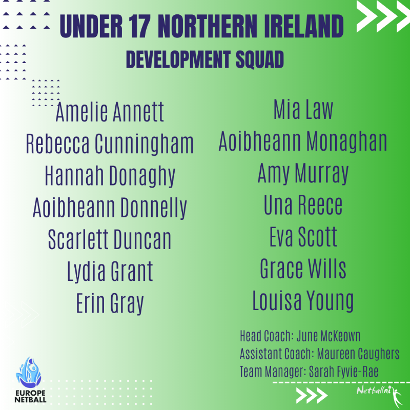 netballni's tweet photo. 🚨U17 SQUAD ANNOUNCEMENT🚨

International Netball returns Feb 2023 as we host the U17 European Championship &amp; Challenge! 
@EuropeNetball

📍Antrim Forum, Northern Ireland
📅 Feb 23rd - 26th 2023
💚 10 countries
🏐 20 Matches

Find out more 👇👇👇