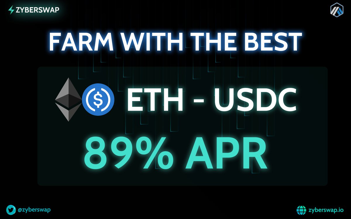 zyberswap's tweet photo. ⚡️Zyberswap Farms Are Electrifying #Arbitrum⚡️

 💰#Earn the best #APR on our $Eth Stable pools now being boosted due to our significant volume growth💰

⚡️ $ETH - $USDC   89% APR⚡️

👇Start Earning on #Zyberswap Now!👇
         https://t.co/RtquwOoZtO https://t.co/9RSRwc09RV